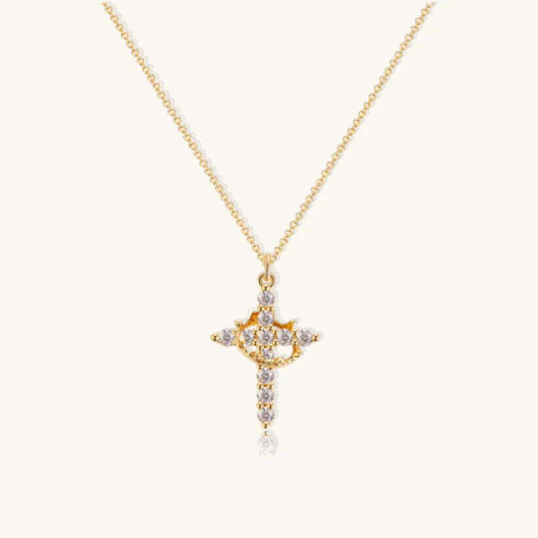 Collier Croix & Couronne Rotative